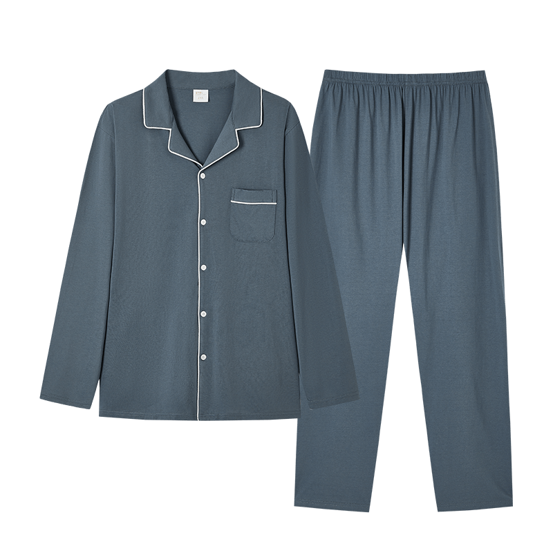都市丽人睡衣男套装秋季长袖薄款纯色棉质开衫女士内衣家居服4H3101