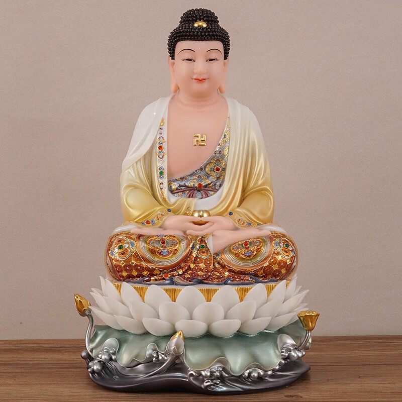 易缘汉白玉佛像释迦牟尼佛家用供奉三宝佛摆件娑婆三圣坐莲如来佛祖