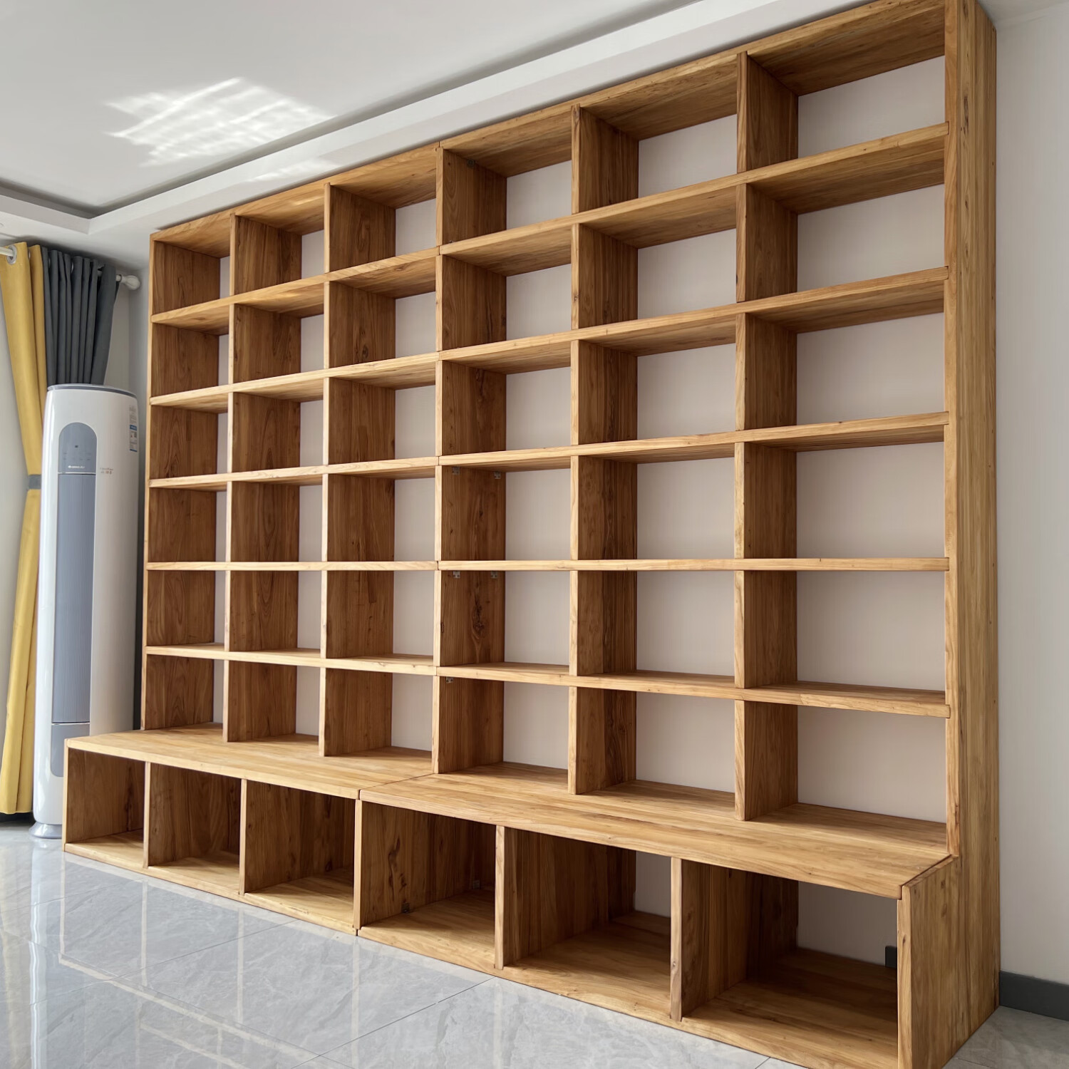 定制老榆木书架满墙大书架定做实木书柜格子架整墙落地多层置物架 3cm厚老榆木板每平定制