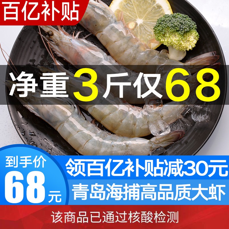 【详情领30元券】鲜拔头筹 青岛大虾海捕 1550g 盒装虾 海鲜水产白虾青虾斑节虾青虾 【净虾3斤】 12-15cm