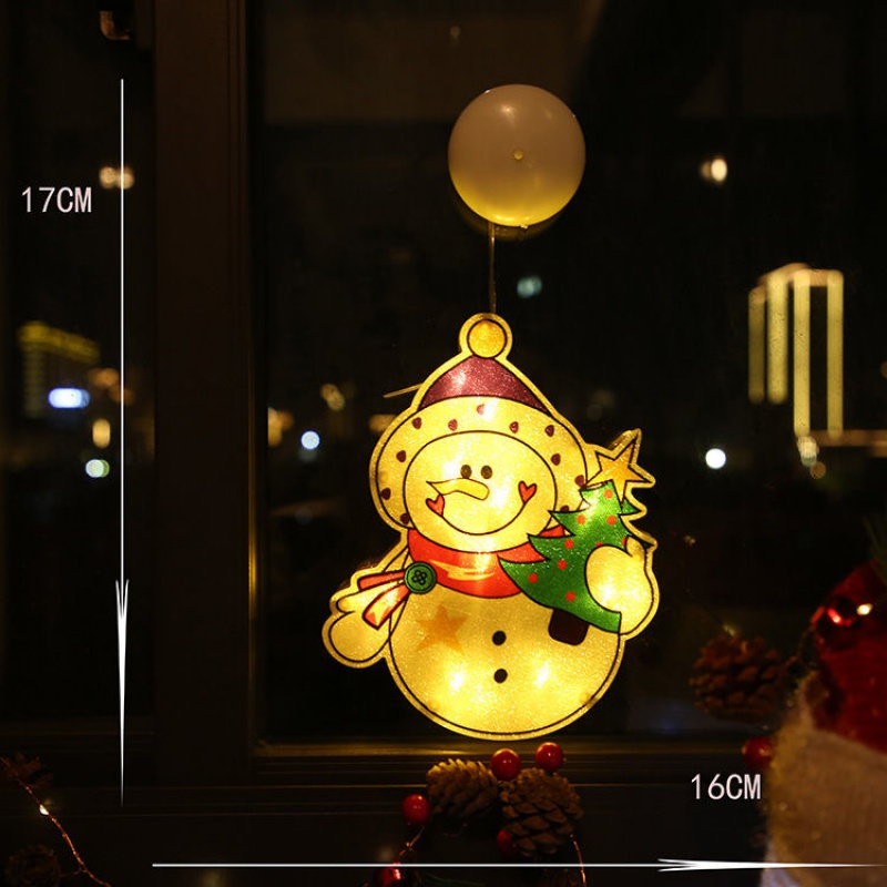奢澳精选 圣诞灯装饰吸盘灯商场橱窗展示圣诞老人雪人圣诞树LED造型彩灯An 雪人 暖白常亮吸盘+电池