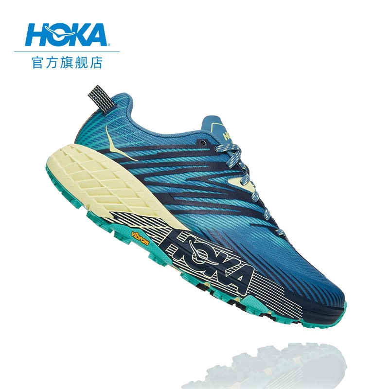 HOKA ONE ONE女飞速羚羊4越野跑步鞋缓冲支撑耐磨运动鞋 普蓝色 / 浅绿色 (宽楦) 38/235mm