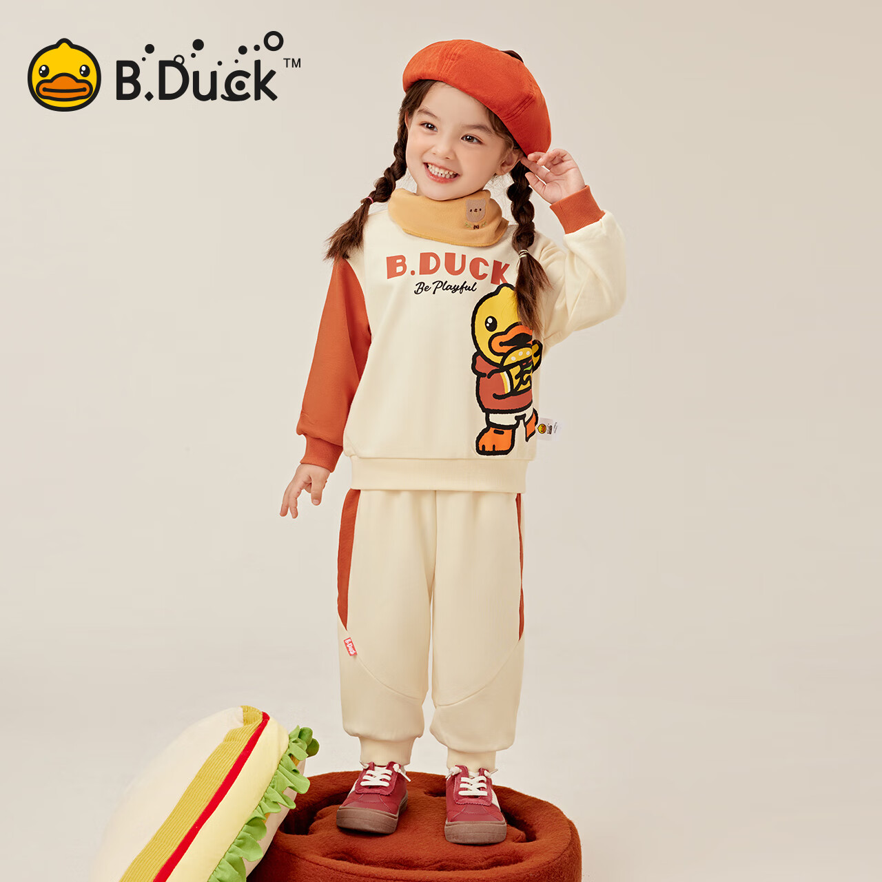 B.Duck小黄鸭童装儿童运动套装春秋男童卫衣卫裤2件套洋气女童 米色 110 cm 京东折扣/优惠券