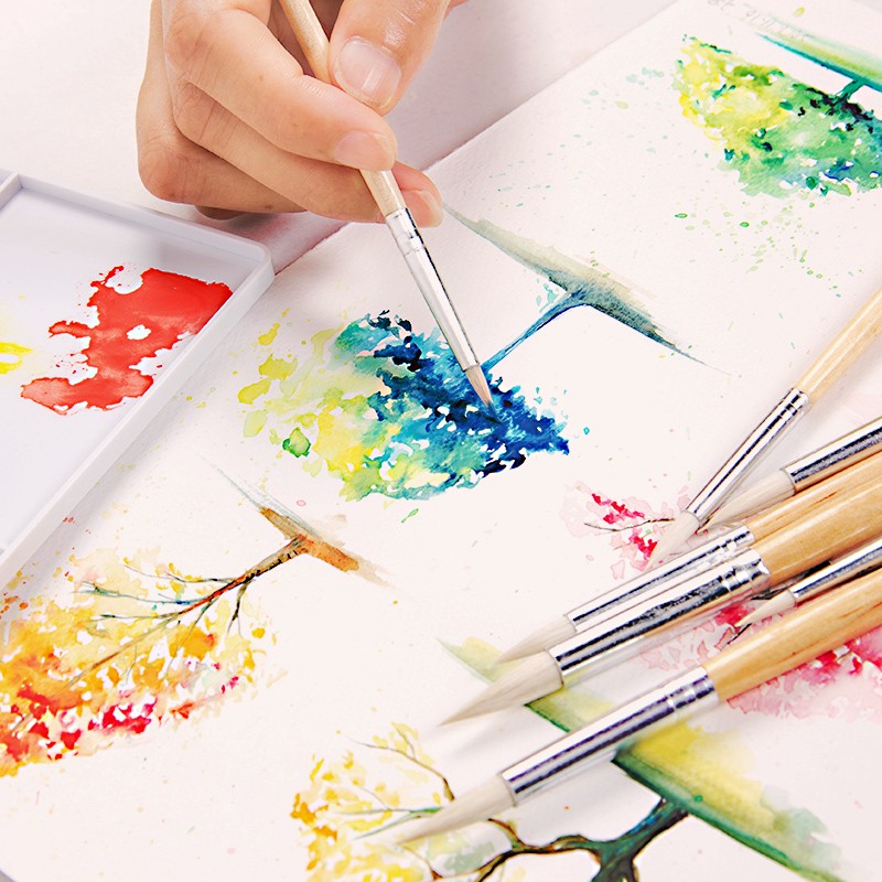 柏伦斯尖头羊毫水彩画笔水粉丙烯画笔6支水粉笔套装专业学生用美术生