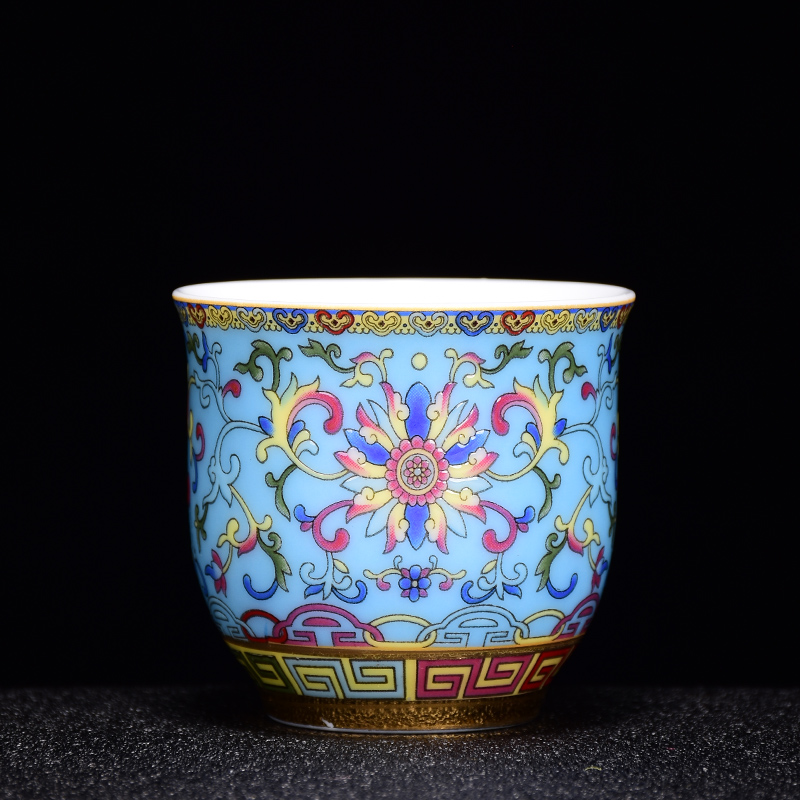 京隆堂 陶瓷珐琅彩缠枝莲主人杯功夫茶杯品茗单杯茶碗茶盏小号茶盅