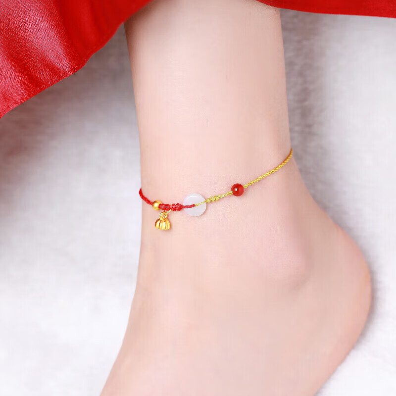 lossot 生日礼物送女朋友老婆国潮莲蓬足金999黄金脚链女款3d硬金古法