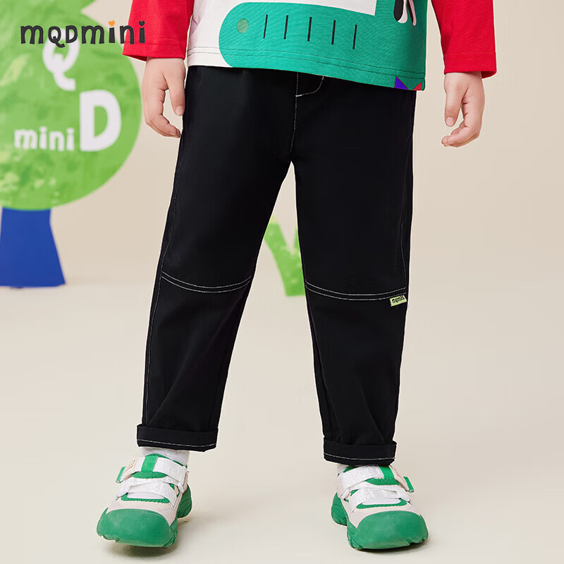 MQDMINI童装儿童裤子男童长裤小童秋装长裤宝宝衣服 撞色线迹裤黑色 130属于什么档次？