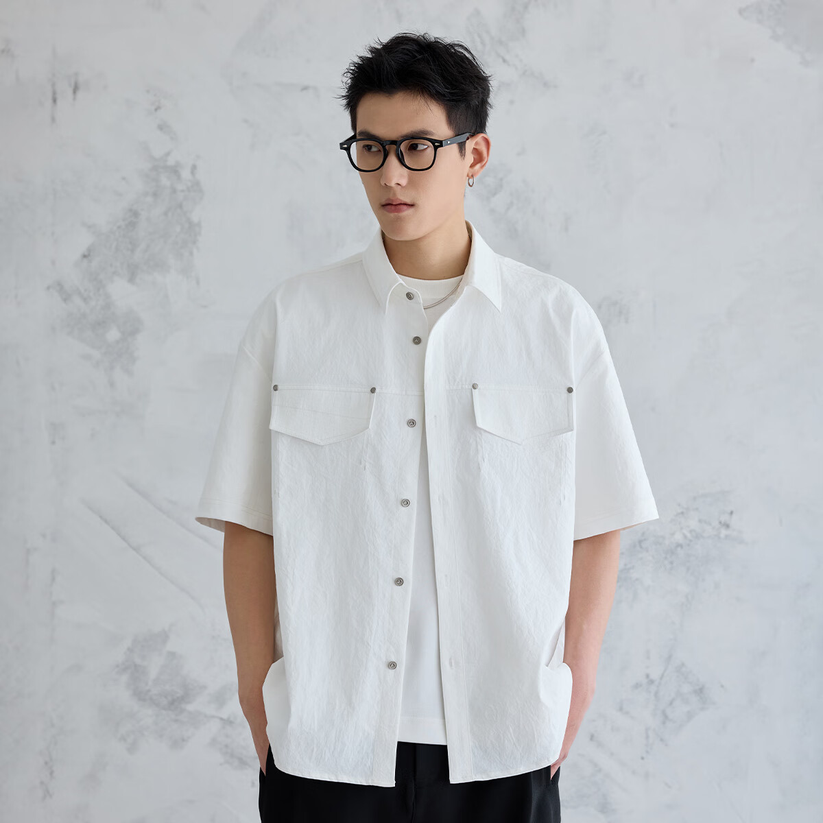 a.b.x【零压通勤系列】夏季175G创新“超态棉”面料宽松短袖衬衫男 白色 XL