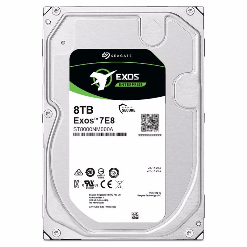 希捷(Seagate) 企业级硬盘 8TB 256MB 7200转 PMR CMR SATA 银河Exos 7E8系列(ST8000NM000A)