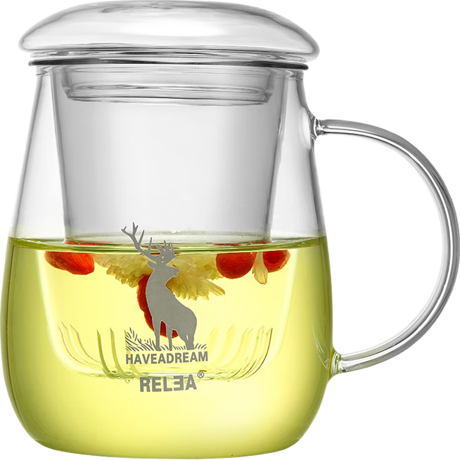 物生物（RELEA）茶杯男茶水分離杯辦公玻璃杯水杯泡茶杯子女耐高溫花茶杯生日禮物