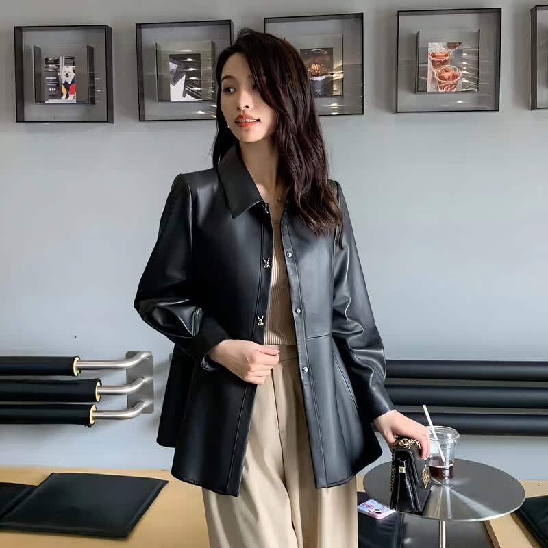 泊诗兰2023春秋新进口真皮绵羊皮女中长款皮衣夹克外套P9458 黑色 L怎么样,好用不?