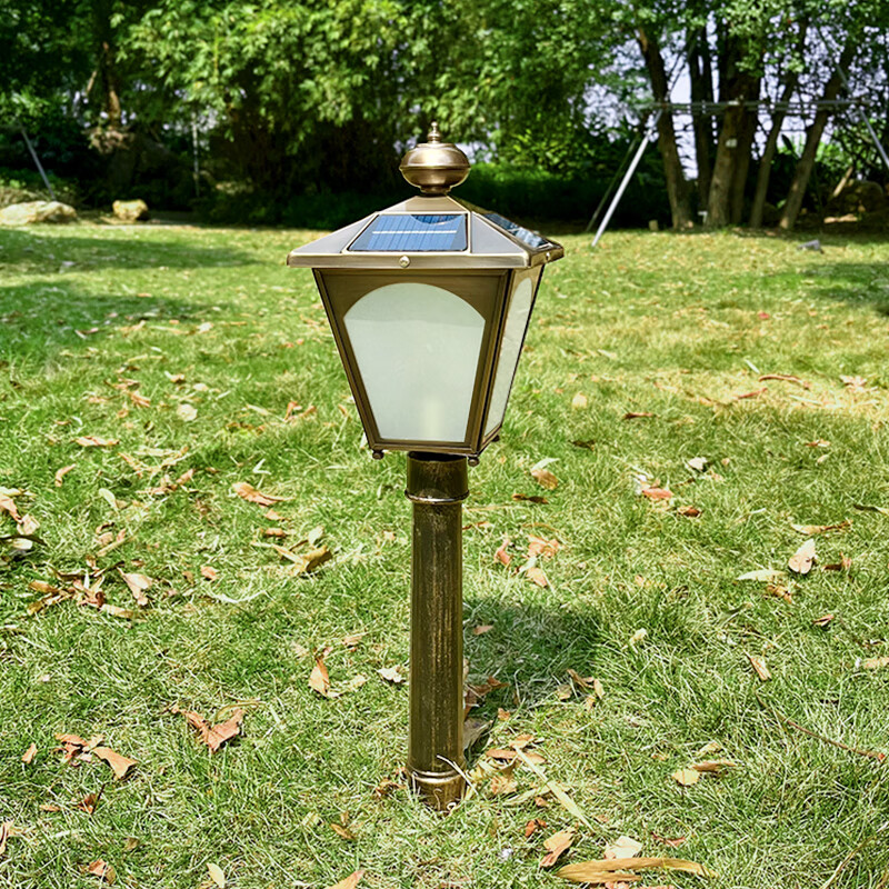 圣蒂斯曼太阳能草坪灯复古美式全铜灯罩户外防水庭院花园草地别墅矮