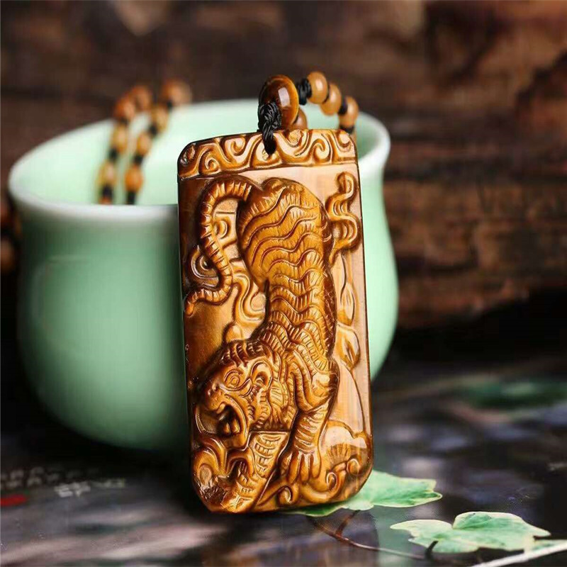 宫艳 虎眼石老虎吊坠虎睛石下山虎挂坠天然黄虎眼下山虎吊坠新年礼物