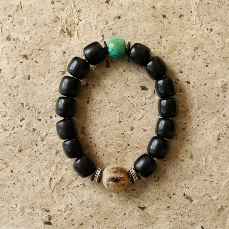 默奢 牦牛角佛珠手串 男西藏天然藏式文玩盘玩珠子 手链女饰品 小号