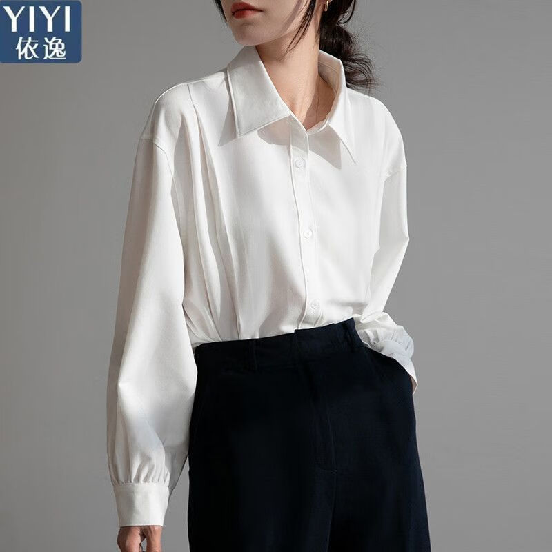 雷黛茜白色长袖衬衫女春秋设计感法式小众通勤外穿百搭休闲显瘦衬衣 8717白色 S