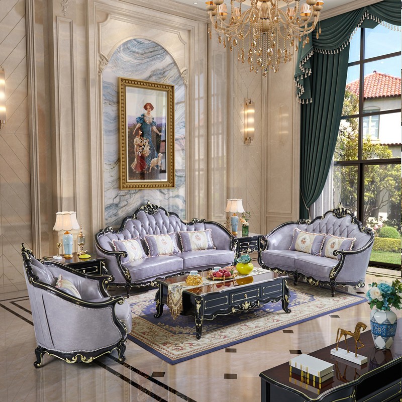 千巢家居 欧式真皮沙发组合小户型客厅实木雕花沙发法式宫廷家具 进口