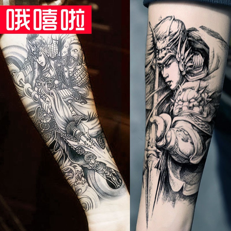 哦嘻啦【2张大图】战神赵子龙常胜将军百鸟朝凤枪花臂男女防水纹身