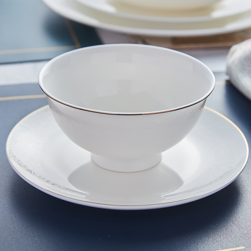 隆达骨瓷陶瓷餐具 饭碗面碗汤碗 简欧现代创意简约ins风浮雕金 云泽