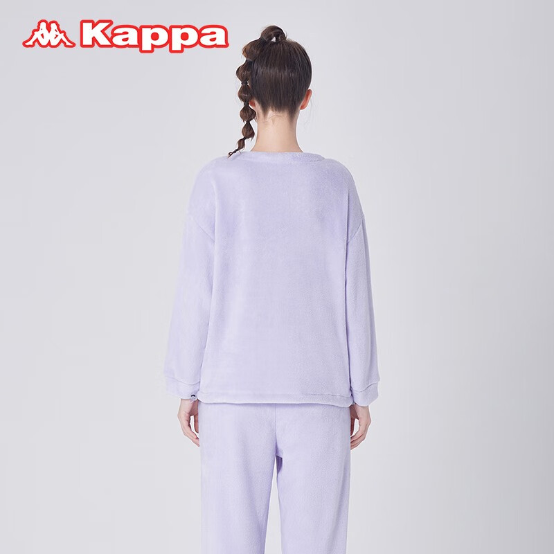 KAPPA卡帕睡衣女家居服外出秋冬新款时尚套头法兰绒保暖厚款套装 浅紫 L 建议(105-120斤)