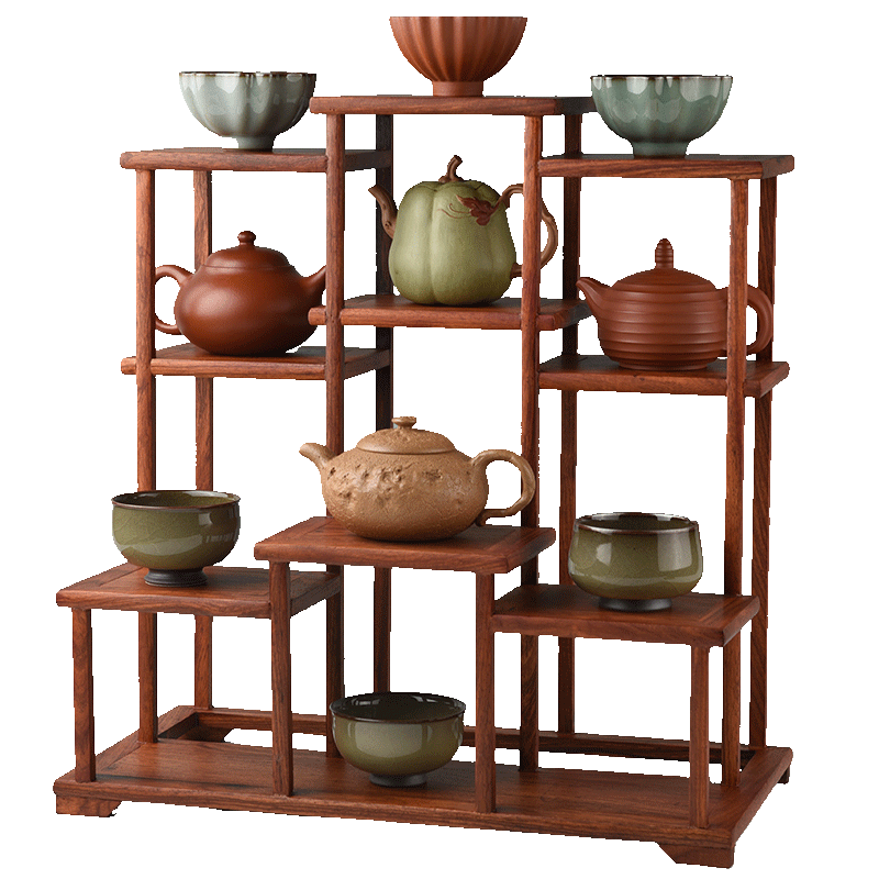 錦格實(shí)木茶壺架花梨博古架雙層紫砂壺展示架茶具置物架擺放收納茶杯架 博古架獎臺雙層新款40x20.5x25cm