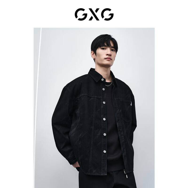 GXG男装 商场同款黑色激光烧花牛仔衬衫 黑色 175/L