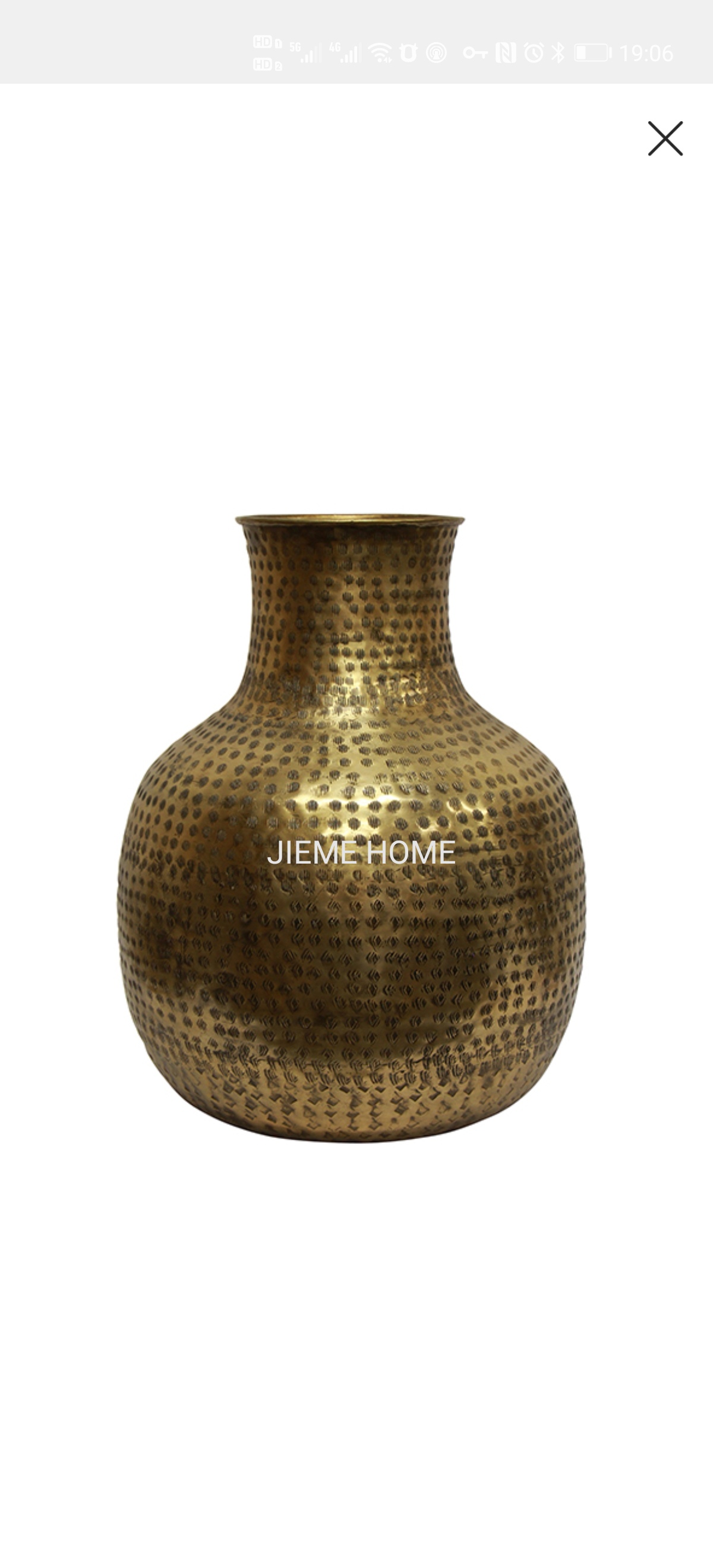 印度新款居家手工敲打做旧花艺全铜花瓶复古中古大小号 古铜色(大号)