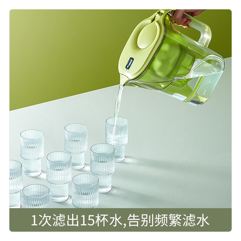 倍世（BWT） 德国甜镁净水壶滤水净水器家用 欧洲进口滤芯去水垢增强55% 益家系列大容量过滤器 年会年货送礼 【镁离子滤芯】1壶6芯 绿色