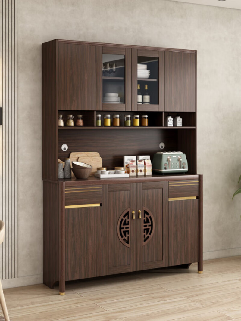 柏维棠新中式餐边柜酒柜一体靠墙茶水柜实木框储物柜家用厨房收纳碗