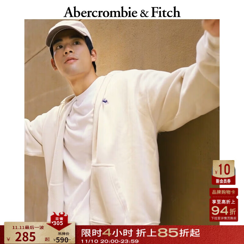 ABERCROMBIE & FITCH男装女装情侣装24秋冬新经典小麋鹿抓绒连帽卫衣外套KI122-4257 奶白色 M (180/100A)