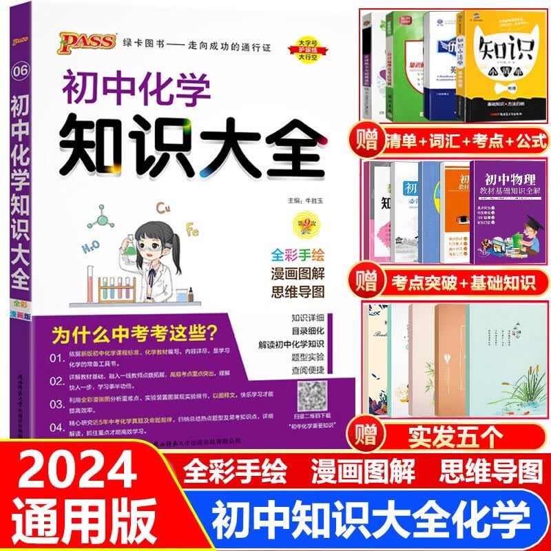 2024新绿卡图书初中化学知识大全通用版 中考复习资料辅导书 初中理科化学基础知识手册方程式知识点解题