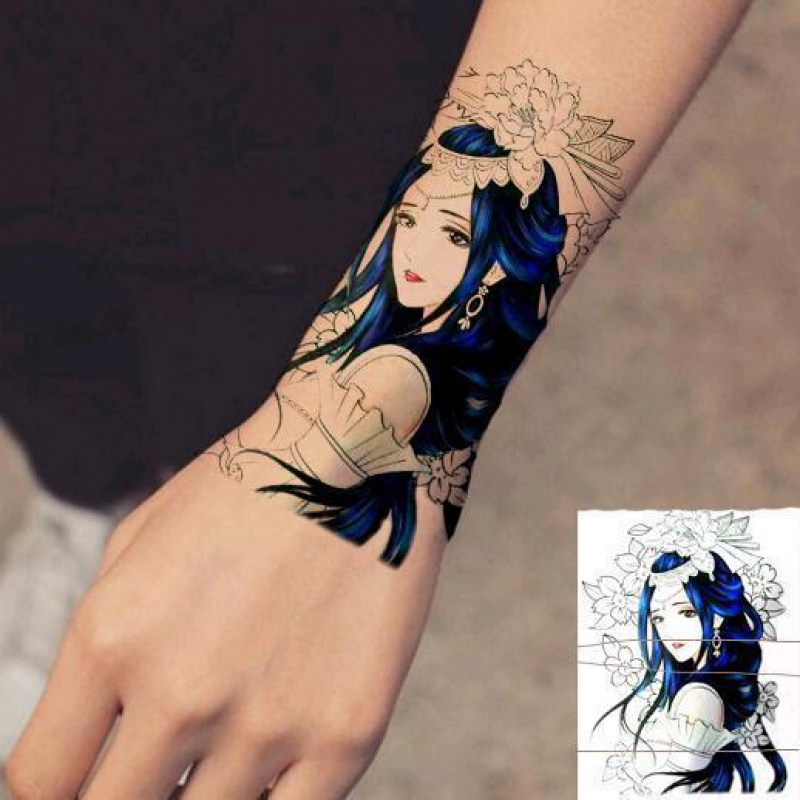 千色集纹身贴蓝色艺蝉手臂性感个性刺青花旦胳膊纹身贴纸半臂纹身贴