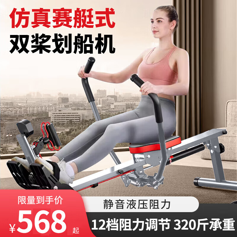 艾文禮劃船機(jī)家用小型燃脂液阻液壓水阻風(fēng)阻劃艇機(jī)挺腰機(jī)背部力量訓(xùn)練器 專(zhuān)業(yè)款【雙槳?jiǎng)澊瑱C(jī)+液壓12檔】