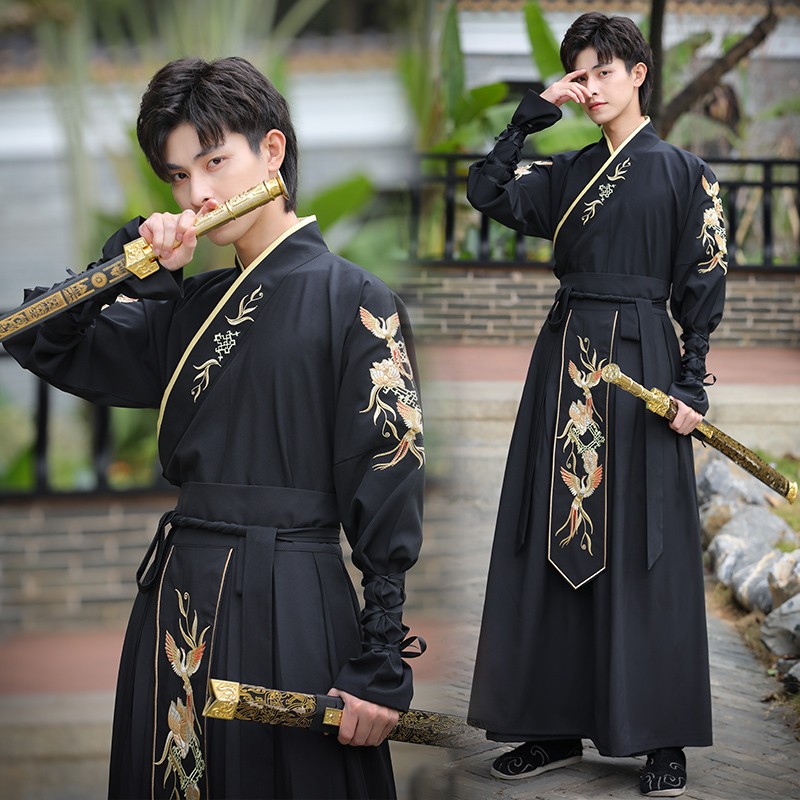 尤克达蒂原创汉服男古装大码武侠风披风斗篷公子侠客书生帅气飘逸学生全套 黑色上衣+下裙 套装 XL使用感如何?