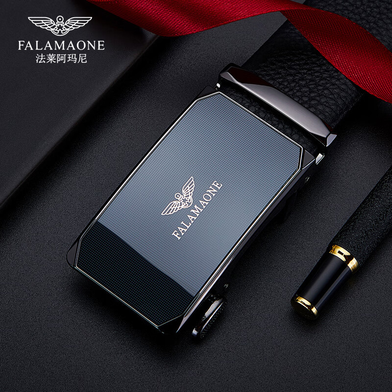 法莱阿玛尼（FALAMAONE）男士皮带男真皮内穿腰带自动扣不漏尾裤带七夕情人节礼物送男友 内扣不漏尾|专柜礼盒|PD809Q枪色 110cm -140cm联系客服备注尺码