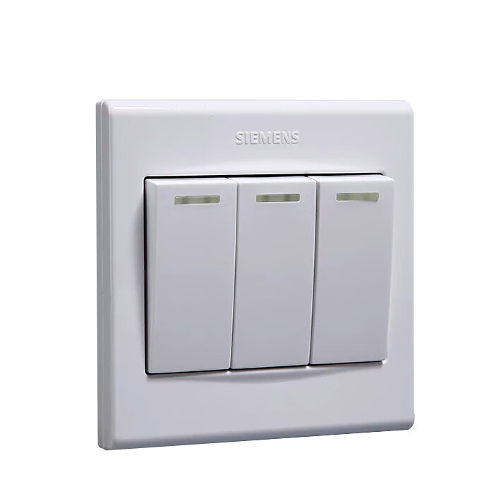 西门子开关插座面板品宜系列雅白三开单控开关荧光86型暗装灯开关