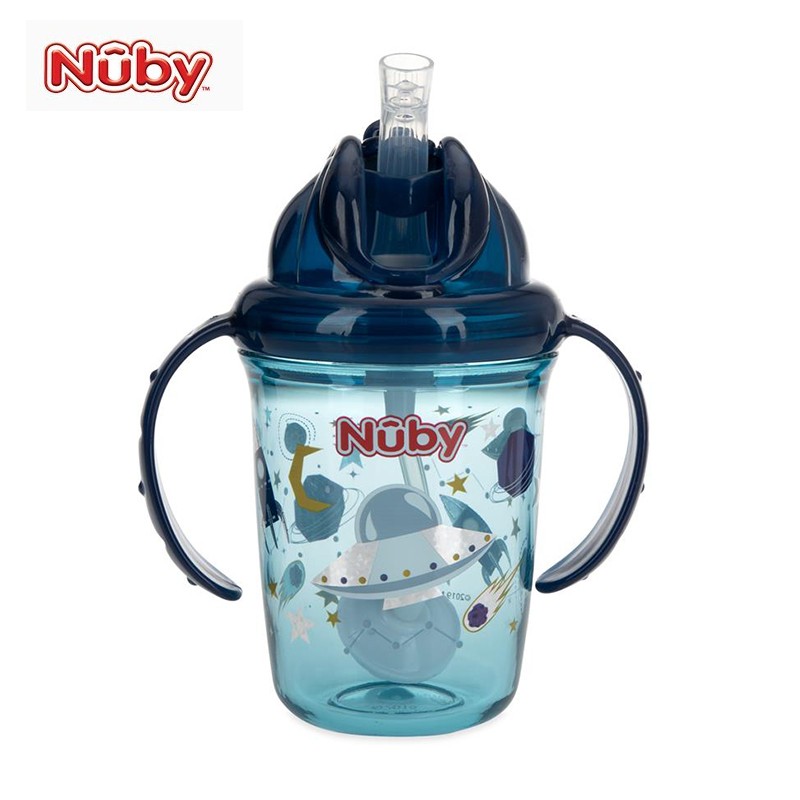 Nuby努比婴儿学饮杯吸管杯防漏儿童水杯带手柄360度宝宝魔术杯 宇宙240ML-带重力球使用感如何?