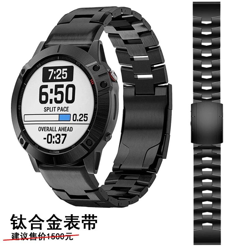 劲皇 适用于佳明手表fenix 8 7x表带飞耐时6x 6s安夺3泰铁时5s plus本能marq金属不锈钢带 黑色钢铁侠钛合金表带 佳明Fenix 7X表带