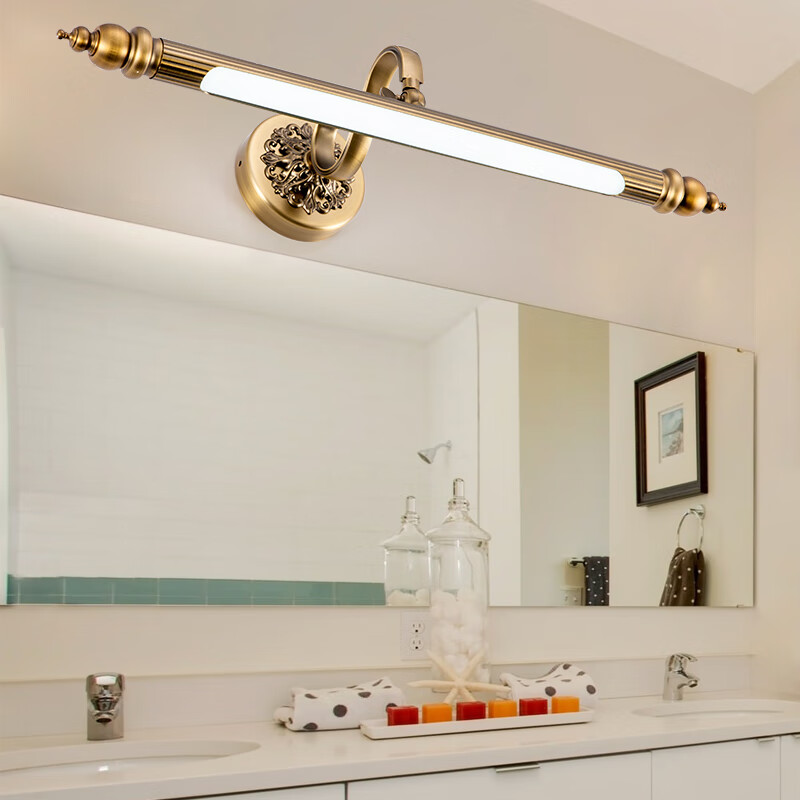 哩嗹啰嗹浴室卫生间LED镜前灯棕古铜色镜画灯欧式镜柜防水雾51 61CM长灯饰 8瓦51厘米长LED正白光