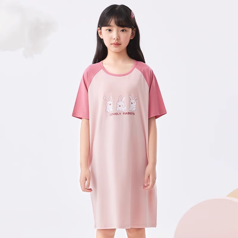 猫人（MiiOW）女童睡裙夏款新款莫代尔儿童睡衣裙女孩大童裙子夏季薄款 三只小兔 120 建议身高107-116cm