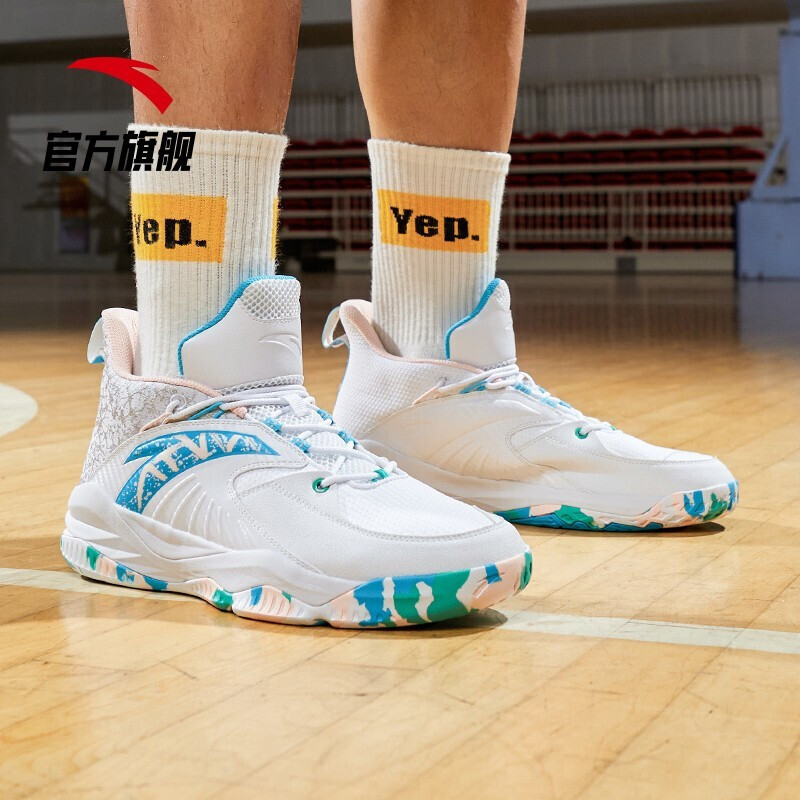 安踏菱极篮球鞋男低帮专业实战球鞋男运动鞋安踏白氯蓝婴儿粉485男42