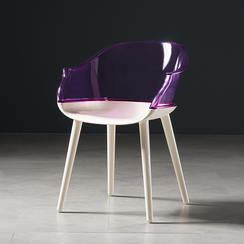 佑刻 北欧创意透明椅 现代简约塑料餐椅 设计师亚克力椅 网红奶茶店靠背椅 透明紫色靠背+白色底座