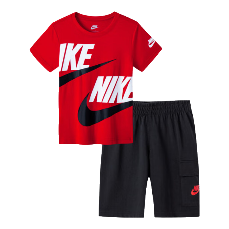 NIKE 耐克童裝夏季短袖+短褲2件套2025年夏季新款兒童休閑運(yùn)動套裝