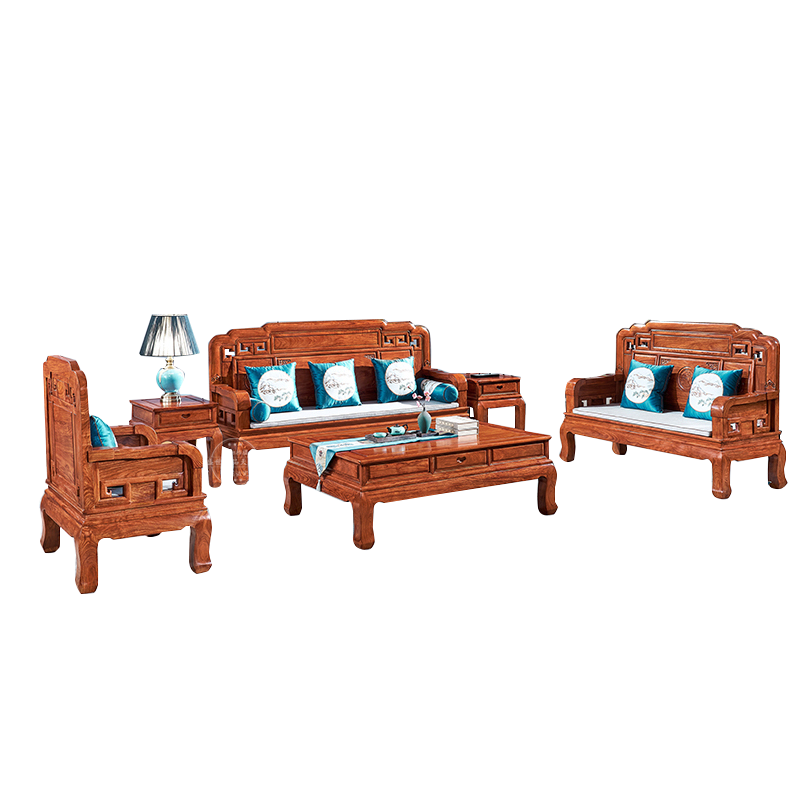 正荣府 红木家具 非洲花梨(学名:刺猬紫檀)沙发 实木沙发客厅家具组合 沙发六件套(123+茶几+2边几)