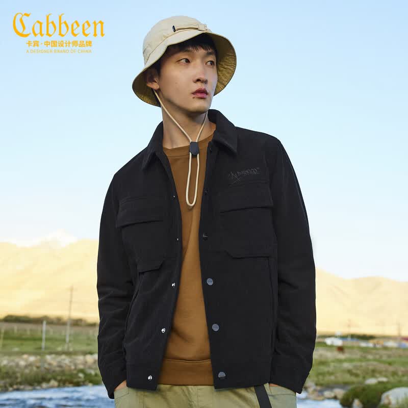 CABBEEN卡宾男装灯芯绒新款衣多穿夹克男字母刺绣休闲外套潮 煤黑色01 50/175/L怎么看?