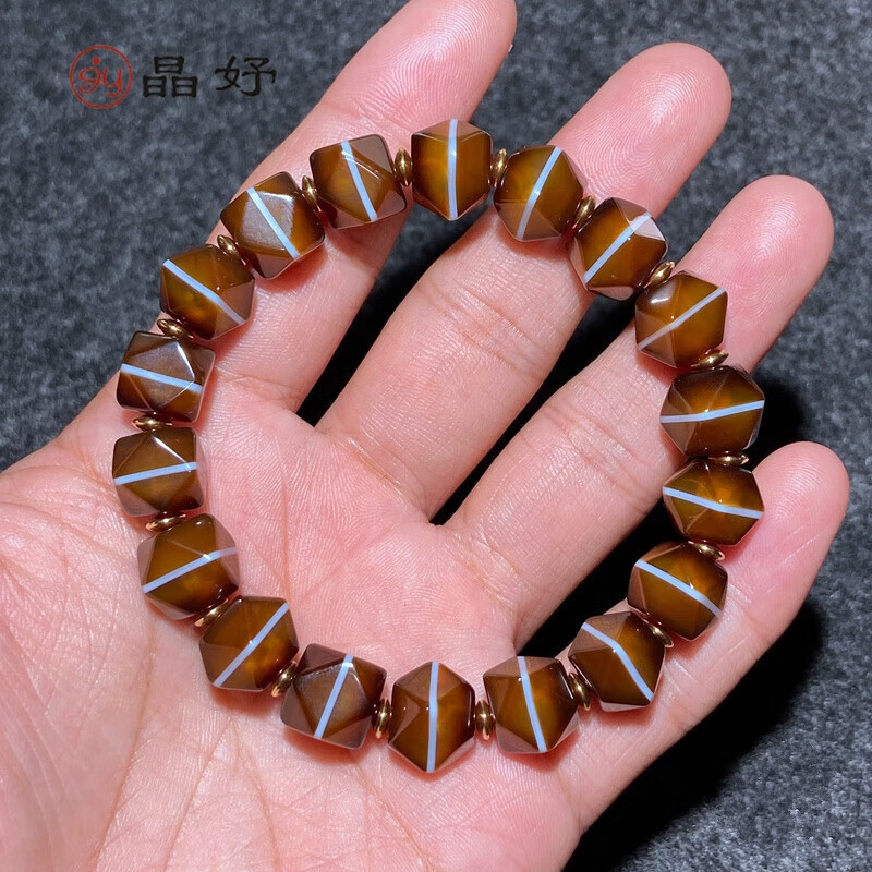 晶妤天然糖色一线药师老形八棱玛瑙手串男女款玉髓单圈桶珠散珠手链