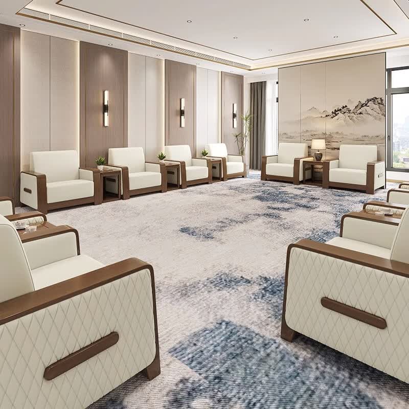 接待室沙发会议室商务会客洽谈公司办公室简约皮艺单人位茶几组合