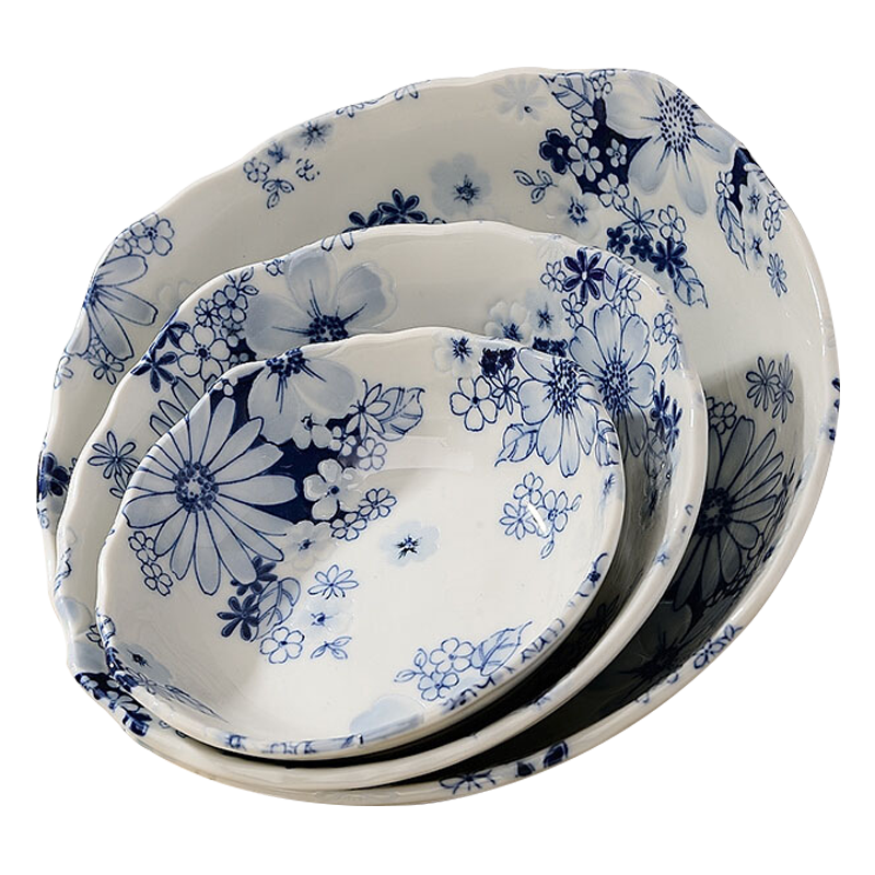 美濃燒 日式餐具進(jìn)口青花浮雕湯碗手繪碗壽司家用飯碗花集系列 HT-6飯碗【13.7CM*6.5CM】