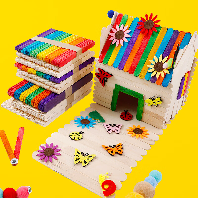 帕帕罗蒂(paparotty)彩色棒原木手工制作幼儿园棍木棒木条片手工棍100