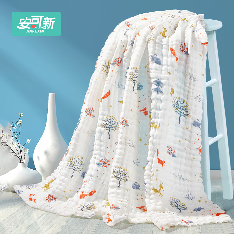 安可新  婴儿纱布浴巾新生儿浴巾6层纯棉纱布儿童宝宝a类洗澡毛巾狐狸款