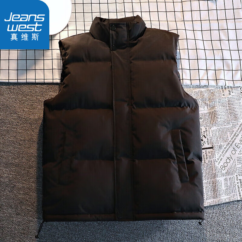 真维斯（Jeanswest）马甲男春秋季新款面包服棉衣背心无袖马夹休闲立领潮流时尚舒适 yifeng-9957黑色 L (110-130斤)